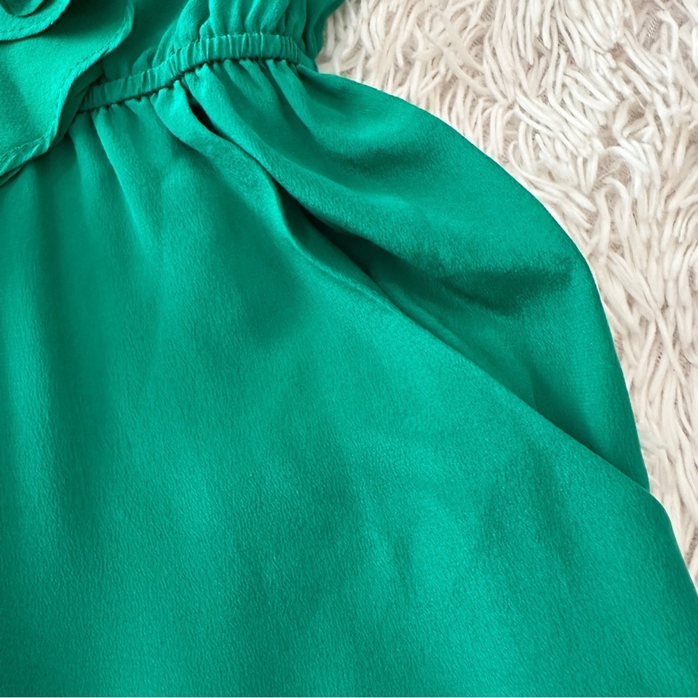 Anthropologie Greylin 100% Silk Emerald Green Ruffle Sleeveless Mini Dress M - Picture 13 of 16